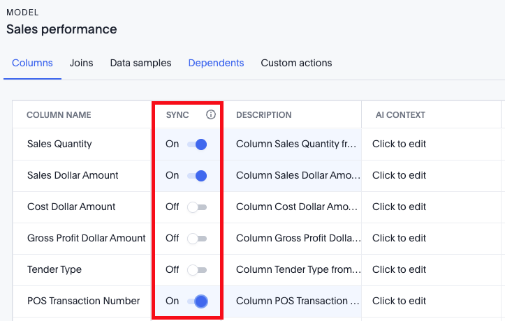Sync column properties.