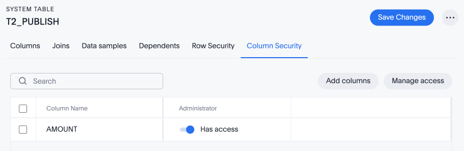 Column security rules toggle
