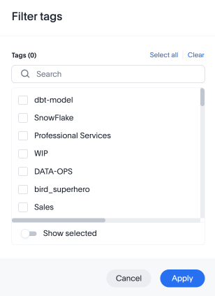 Filter by tag modal