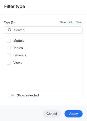 Filter by source type modal
