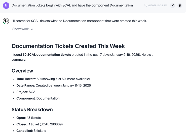 Search specifically for tickets beginning with SCAL- and containing the documentation component