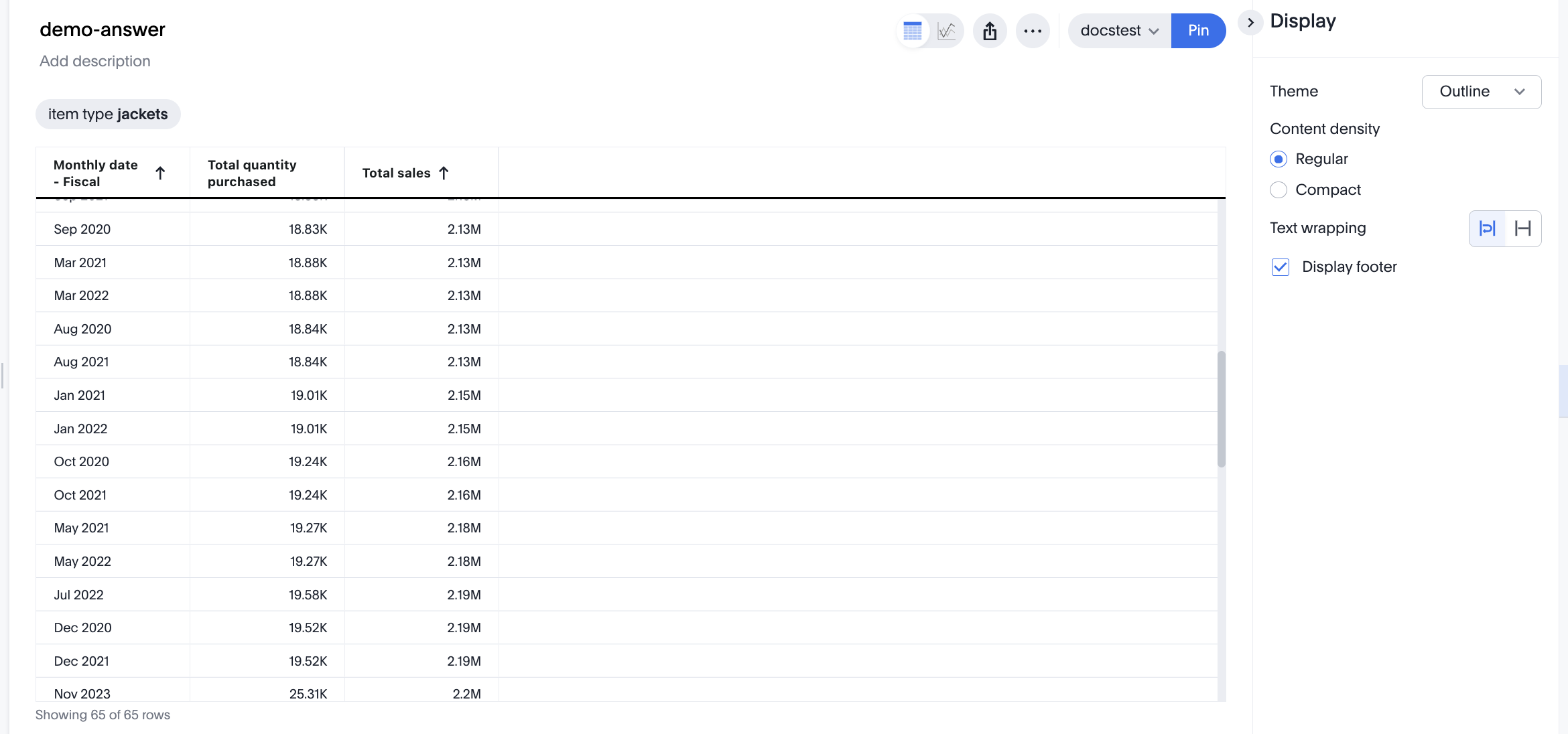 Enable or disable table footer