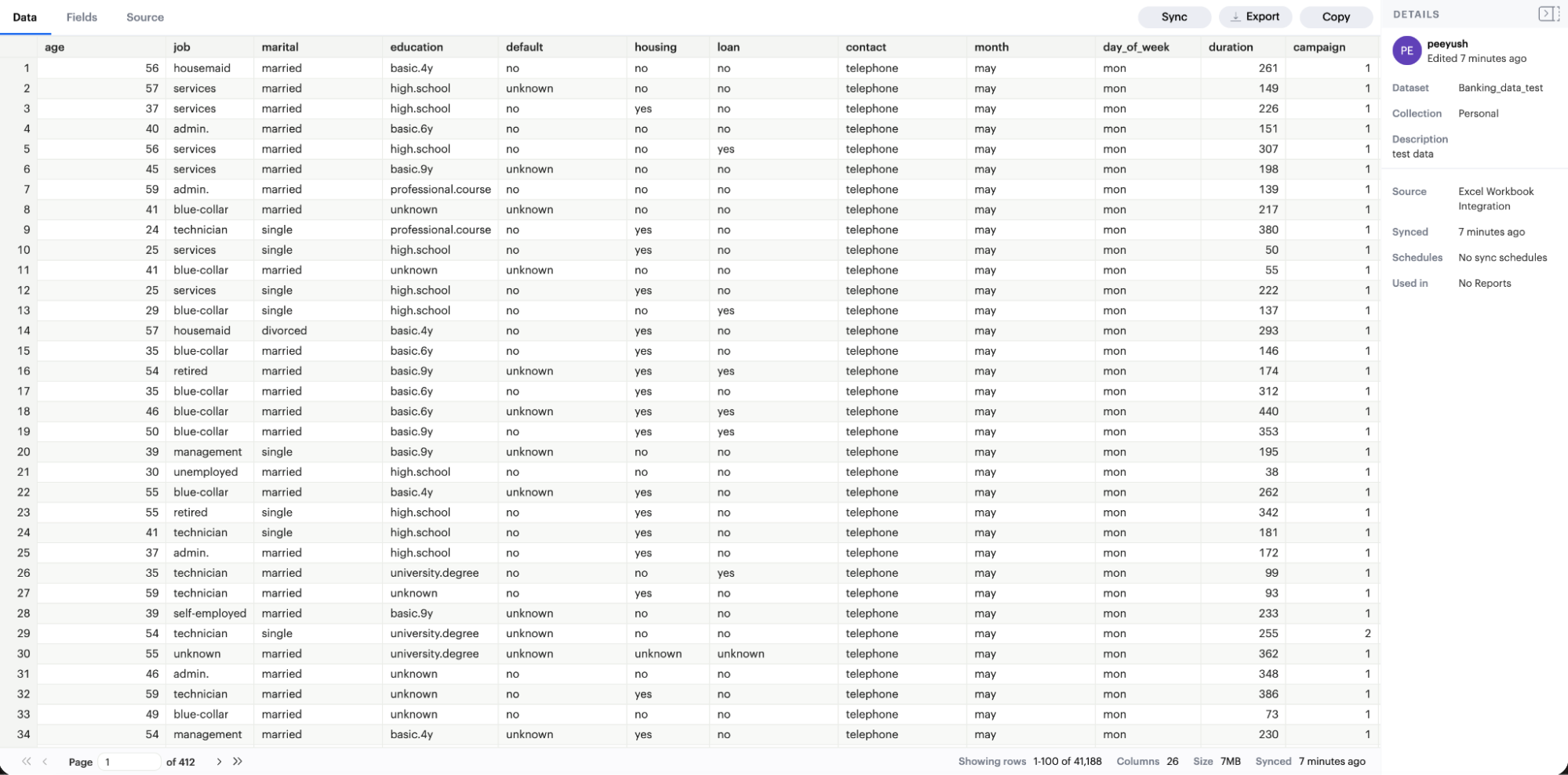 excel sample dataset